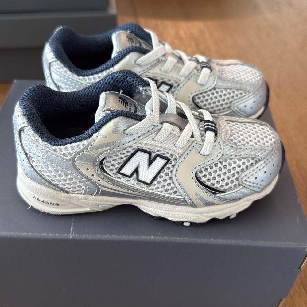 New Balance Kids' Silver and Navy Sneakers